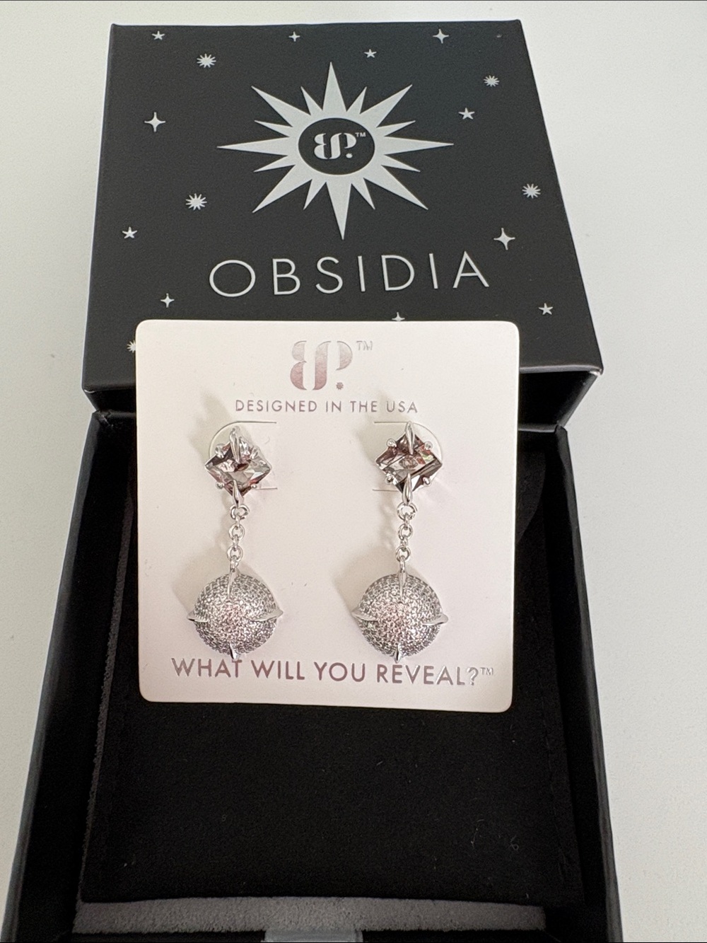 Obsidia Silver Pave Drop Dangle Earrings